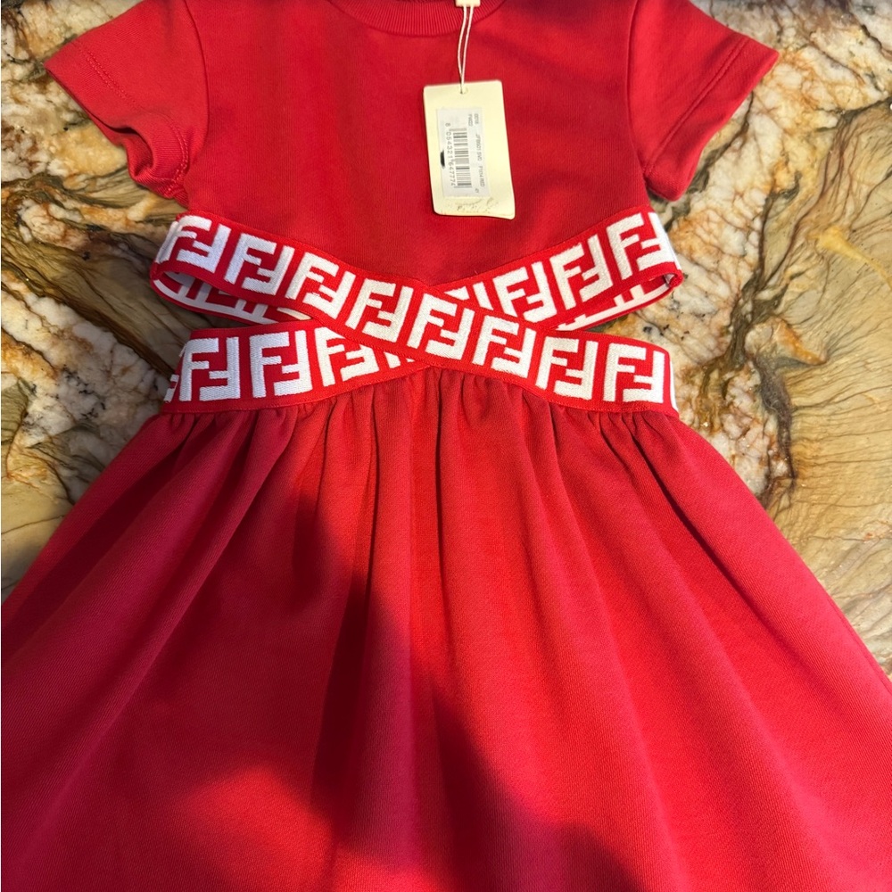 Fendi Kids Dress in Bold Red with Logo Accents